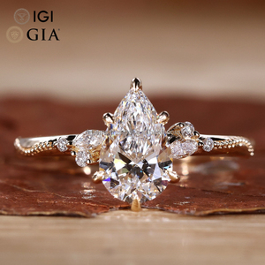 RB Gems IGI Certified CVD HPHT Lab Grown Moissanite Pear Cut 14K Solid Gold Eternity Wedding Band <b>Ring</b> Parties - Product Image 3