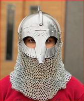 Casque de guerrier Viking en acier plaqué argent poli, armure traditionnelle médiévale SCA en maille de chaîne