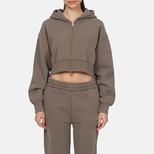Sudadera Corta con Capucha y Cierre para Mujer, Color Sólido, Manga Larga, Tejida en Algodón y Fibra de Bambú, Ropa Casual de Otoño - Product Image 4