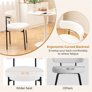 2 sedie da pranzo imbottite in sherpa bianco con schienale ergonomico curvo e seduta rotonda ampia - Product Image 3