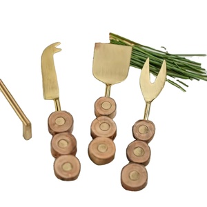 American Style Metal Gold <b>Cheese</b> <b>Set</b> With Round Design Wooden Handle Cutlery <b>Cheese</b> Butter Spreader for Tabletop Use - Product Image 1