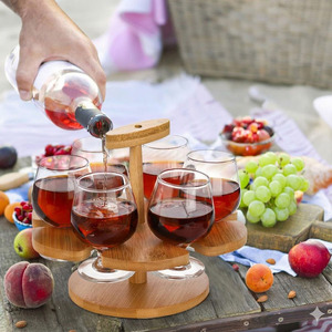 Bamboo Rotating <b>Wine</b> Glass <b>Rack</b> with 6 Hooks - Product Image 3