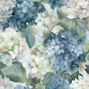 Carta da Parati Vintage con Motivo Floreale di Ortensie ad Acquerello, Autoadesiva, Facile da Applicare e Rimuovere, Decorazione Murale in Blu/Bianco/Verde - Product Image 1