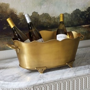 Seau à champagne en laiton à pétales cannelés, fait main, avec doubles poignées, refroidisseur à glace haut de gamme, élégant refroidisseur à vin, décoration de bar - Product Image 6