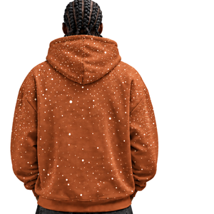Sudadera con Capucha para Hombre, Estampado Moteado Naranja Óxido y Blanco, Informal, de Forro Polar, con Cordón Ajustable en la Capucha y Bolsillo Canguro, Estilo Urbano - Product Image 2