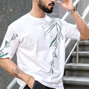 T-shirts de sport décontractés surdimensionnés pour hommes, très demandés, avec logo personnalisé, col rond, imprimés, 100 % coton, écologiques - Product Image 3