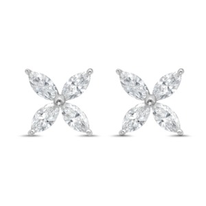 Pendientes de Oro de 18K con 2 Esmeraldas Cultivadas en Laboratorio de 2 Quilates, Corte Redondo y Pera, con Diamantes Mixtos en Forma de Flor, para Compromiso y Aniversario - Product Image 2