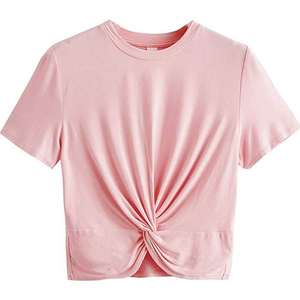 เสื้อยืดครอปท็อปสีพื้นแบบโอเวอร์ไซส์สั่งทำได้ คุณภาพดี เสื้อยืดออกกำลังกายสำหรับผู้หญิง - Product Image 1