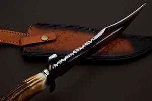 Couteau de chasse et de camping Bowie en acier inoxydable avec manche en bois et étui en cuir, personnalisable OEM - Product Image 4