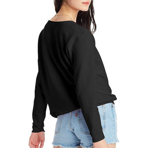 Sweat-shirt en coton noir à col rond et manches longues pour femme, pull respirant pour femme, grandes tailles, personnalisable - Product Image 2