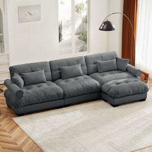 Divano Componibile in Velluto Super Confortevole e Oversize con Pouf Mobile, Braccioli Imbottiti e Tasche Profonde per Soggiorno - Product Image 1