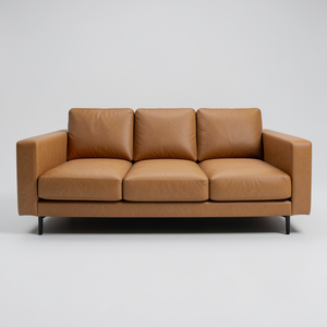 Canapé en cuir de vache véritable de style moderne du milieu du siècle, 3 places, canapé en cuir marron, idéal pour la maison, l'hôtel, le salon - Product Image 2