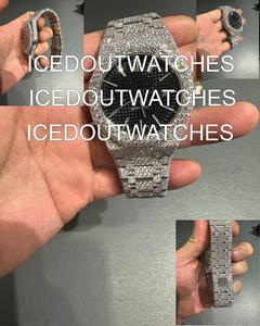 Montre automatique pour homme avec cadran en verre serti de moissanite, lunette en acier inoxydable, résistance à l'eau 10 bars, fermoir de bracelet - Product Image 1