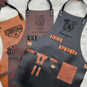 Custom Leather Zipper Durable Fashionable Adjustable Sleeveless Bib <b>Apron</b> with Pockets Vintage Grill <b>Kitchen</b> Work <b>Apron</b> - Product Image 1