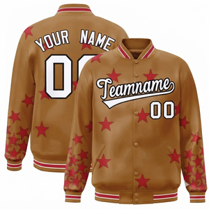 Wholesale Lite Brown Collar Personalized Windproof Varsity Embossed <b>Jacket</b> Team Polyester/Cotton Wool/Polyester Shell Stand - Product Image 1