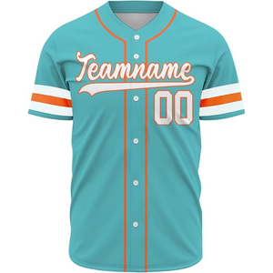 Maillot de baseball pour homme, bleu sarcelle, manches courtes, rayures orange et blanches aux poignets, respirant, coupe classique, vêtements pour toutes les saisons - Product Image 6