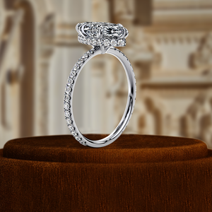 Bague de fiançailles en diamant taille marquise 1 carat avec halo à 6 griffes, certifiée IGI, en or blanc/jaune 14 carats, bague certifiée IGI - Product Image 1