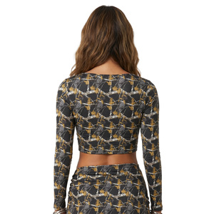 Custom Printed Crop Top Square Neck women's shirt Casual Blouse Full Sleeves Knitted Spandex Polyester All Seasons Trendy Wear - Product Image 2