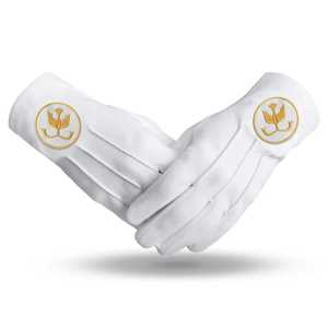 Gants en coton blancs longueur poignet avec emblème maçonnique imprimé par transfert thermique, style uni, décontracté professionnel, printemps automne - Product Image 1