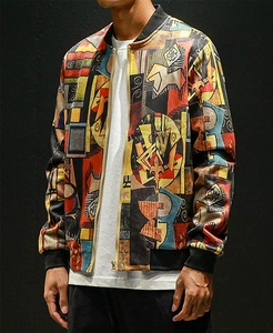Chaqueta de bombardero estampada de diseño personalizado ajustada informal para hombre, abrigo sublimado ligero de estilo de invierno con cuello levantado - Product Image 4