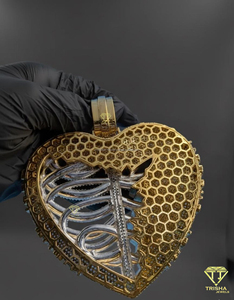 Colgante de Corazón Esqueleto de Lujo con Incrustaciones de Diamantes, Collar de Corazón Roto, Amuleto de Corazón para la Caja Torácica - Product Image 5