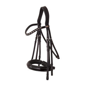 Bridon de dressage en cuir avec détails en strass, noir, équipement d'équitation - Product Image 4
