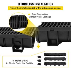 5.8x5.2x39.4 pollici HDPE in plastica nera sistema di drenaggio del pavimento del Garage 3x39 griglia di scarico 3 tappi terminali canale di scarico per giardino - Product Image 3