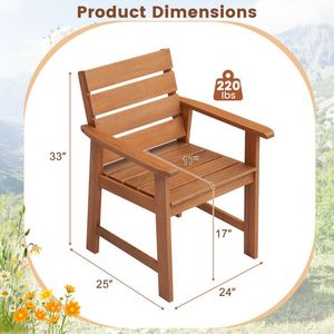 2-Piece Patio Hardwood Chair with Comfortable Slatted Seat and Inclined <b>Backrest</b> - Product Image 3