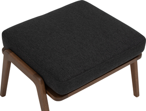Modern Walnut Ottoman <b>Stool</b> with Dark Gray Upholstery Solid <b>Wood</b> Tapered Legs for Bedroom & Lounge Seating - Product Image 3