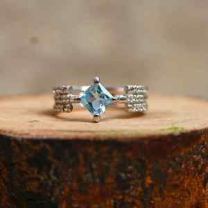 Anillo de Topacio Azul Natural con Corte Princesa, Plata de Ley, Elegante y Lujoso, Regalo de Aniversario de Bodas para Mujer - Product Image 3