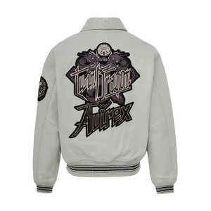 Veste graphique en cuir de vachette blanc pour homme de qualité supérieure |   Série de streetwear brodée haute densité personnalisée en gros Heritage Street - Product Image 5