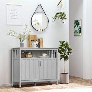 "Handmade Mango Wood Modern Ribbed Villa <b>Sideboard</b> with Anti-Tip Feature for Gray <b>Kitchen</b> Storage" - Product Image 2