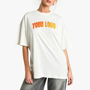 OEM High Quality Ladies T-shirt Solid Colour Custom Silk Screen Printed logo 100% Cotton Drop Shoulder Baggy Summer T-Shirts - Product Image 1