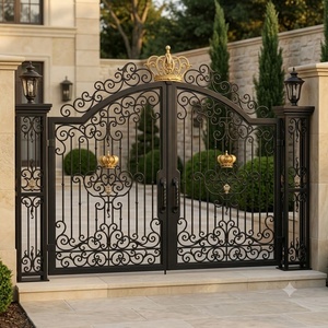 Custom Handcrafted Ornamental Iron Heavy Duty European Design Anti-Rust Powder Coated <b>Double</b> Swing <b>Gate</b> for Residential Estate - Product Image 3
