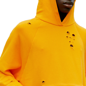 Custom Printed Quality Fabric Men's Yellow Distressed Pullover Oversized Distressed Cotton <b>Hoodie</b> - Product Image 6