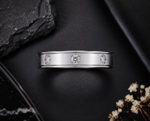 Bague de mariage unisexe en diamant cultivé en laboratoire |   Ensemble de bagues classiques en or 14 carats plaqué rhodium certifié IGI |   GHLAM JEWEL - Product Image 1