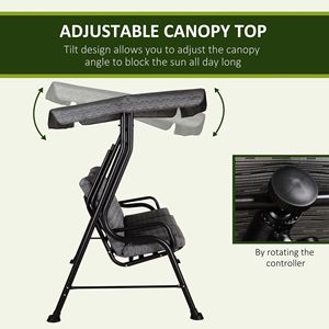 Dondolo da Giardino Nero a 3 Posti con Cuscini Rimovibili Imbottiti e Tettuccio per il Relax in Giardino - Product Image 4