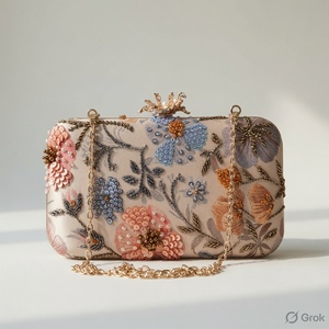 AZIZA FASHION DREAM Pochette élégante à fleurs perlées avec chaîne, fermeture à rabat, doublure en polyester, sac de soirée fait main 1L - Product Image 3