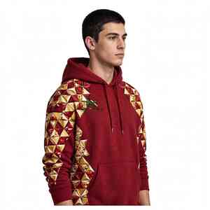 NEXTEX Sweat à capuche unisexe en molleton de coton doux, motif triangle à facettes, couleur bordeaux et or, chaud et graphique - Product Image 4