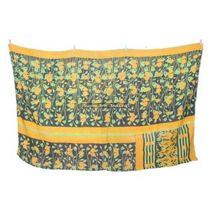 Indian Traditional Handmade Kantha <b>Quilt</b> Vintage Cotton Kantha Blanket Indian Reversible Hand Stitched Heavy Throw Old Sari - Product Image 2