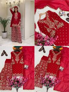Conjunto de Traje Sharara Bordado para Mujer con Dupatta, Motivo Floral, Atuendo Tradicional de Verano para Bodas y Fiestas - Product Image 2