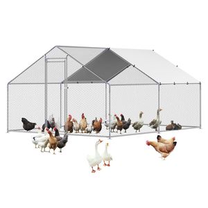 Grande Recinto per Polli in Metallo 9.8x13.1x6.5 ft con Tetto a Spiovente, Copertura con Chiusura di Sicurezza, Gabbia per Galline con Rete Protettiva - Product Image 6