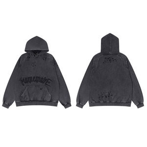 Sweat-shirts à capuche personnalisés pour hommes adultes, respirants, effet usé, basiques, en coton mélangé, surdimensionnés, effet usé - Product Image 2