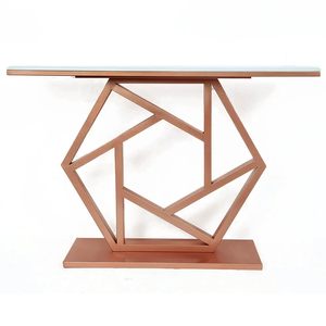 Console de salon LINEA en métal de forme hexagonale avec plateau en marbre blanc, table console de luxe en métal pour salon - Product Image 4
