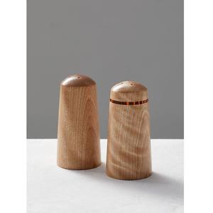 Ensemble salière et poivrière en bois naturel, finition lisse, récipient à épices rechargeable, design traditionnel, manuel, pour la cuisine - Product Image 1
