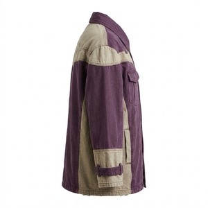 Veste en jean vintage délavée à blocs de couleur style western streetwear avec empiècements contrastants pour homme – Violet Kaki personnalisé - Product Image 3