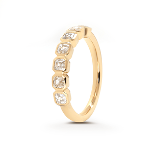 Handcrafted 2.5mm Asscher Cut Lab Grown Diamond IGI Certified <b>Gold</b> <b>Ring</b> Luxury 7-Stone Bezel <b>Set</b> Half Eternity Wedding Band - Product Image 2