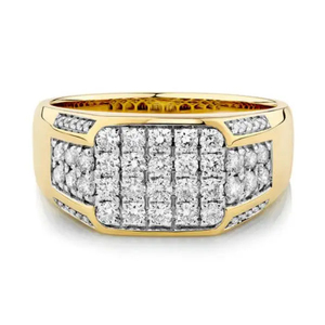 Anillo de Eternidad de Oro Amarillo con Diamantes para Hombre ZAWO HOUSE, Engaste Pavé, Corte Brillante Redondo, Estilo Geométrico Clásico, Joyería de Boda - Product Image 4