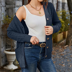 Cardigan respirant pour femme, couleur bleu marine, tendance, grande taille, manches longues - Product Image 4