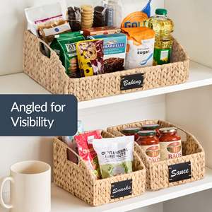 Eco Friendly Water Hyacinth Pantry Storage <b>Basket</b> With Label Holder <b>Wicker</b> Organizer Bin For Food Snack Kitchen Shelf Home Decor - Product Image 3